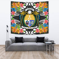 Nauru Tapestrys - Tropical Flowers Style Wall Tapestry - Nauru Large 104" x 88" Black - Polynesian Pride