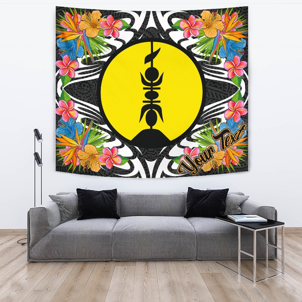 New Caledonia Tapestrys - Custom Personalised Tropical Flowers Style Wall Tapestry - New Caledonia Large 104" x 88" Black - Polynesian Pride