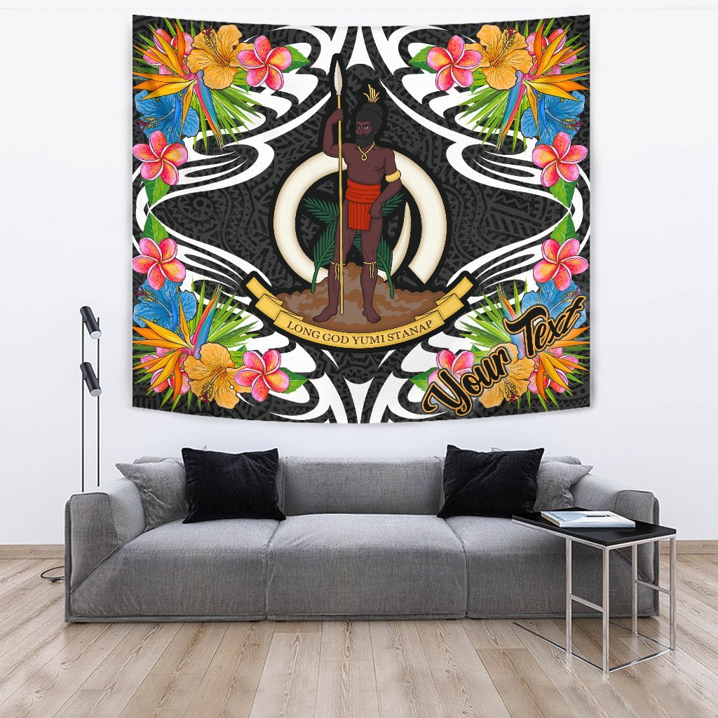 Vanuatu Tapestrys - Custom Personalised Tropical Flowers Style Wall Tapestry - Vanuatu Large 104" x 88" Black - Polynesian Pride