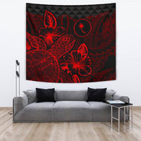 Chuuk Tapestry - Turtle Hibiscus Pattern Red Wall Tapestry Large 104" x 88" Red - Polynesian Pride