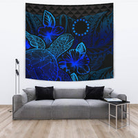 Cook Islands Tapestry - Turtle Hibiscus Pattern Blue Wall Tapestry Large 104" x 88" Blue - Polynesian Pride