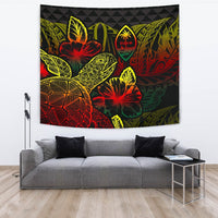 Guam Tapestry - Turtle Hibiscus Pattern Reggae Wall Tapestry Large 104" x 88" Reggae - Polynesian Pride