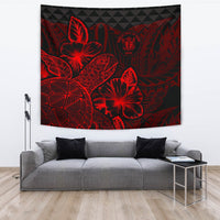 Niue Tapestry - Turtle Hibiscus Pattern Red Wall Tapestry Large 104" x 88" Red - Polynesian Pride