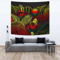 Northern Mariana Islands Tapestry - Turtle Hibiscus Pattern Reggae Wall Tapestry Large 104" x 88" Reggae - Polynesian Pride