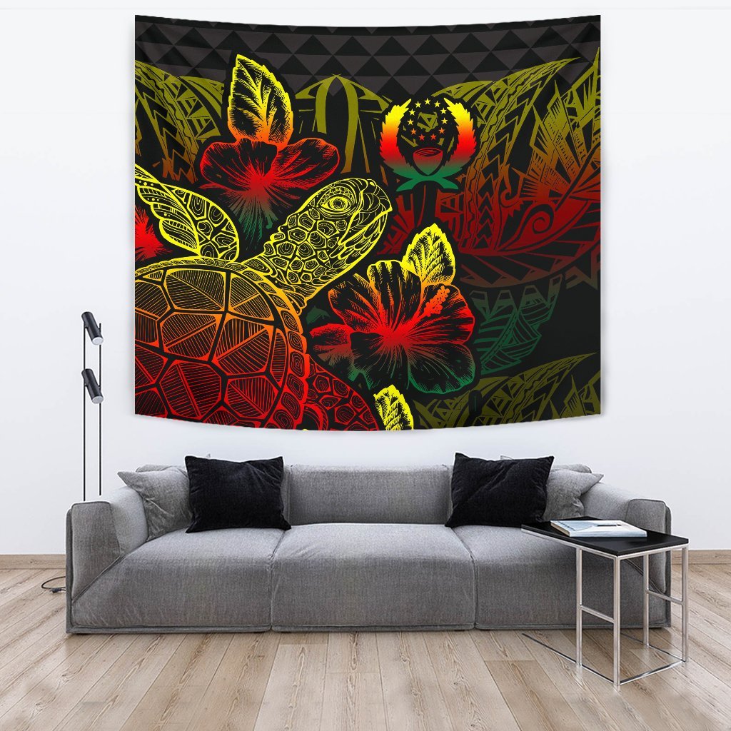 Pohnpei Tapestry - Turtle Hibiscus Pattern Reggae Wall Tapestry Large 104" x 88" Reggae - Polynesian Pride