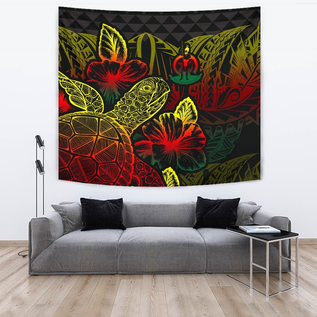 Vanuatu Tapestry - Turtle Hibiscus Pattern Reggae Wall Tapestry Large 104" x 88" Reggae - Polynesian Pride