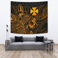 Wallis And Futuna Tapestry - Turtle Hibiscus Pattern Gold Wall Tapestry Large 104" x 88" Gold - Polynesian Pride