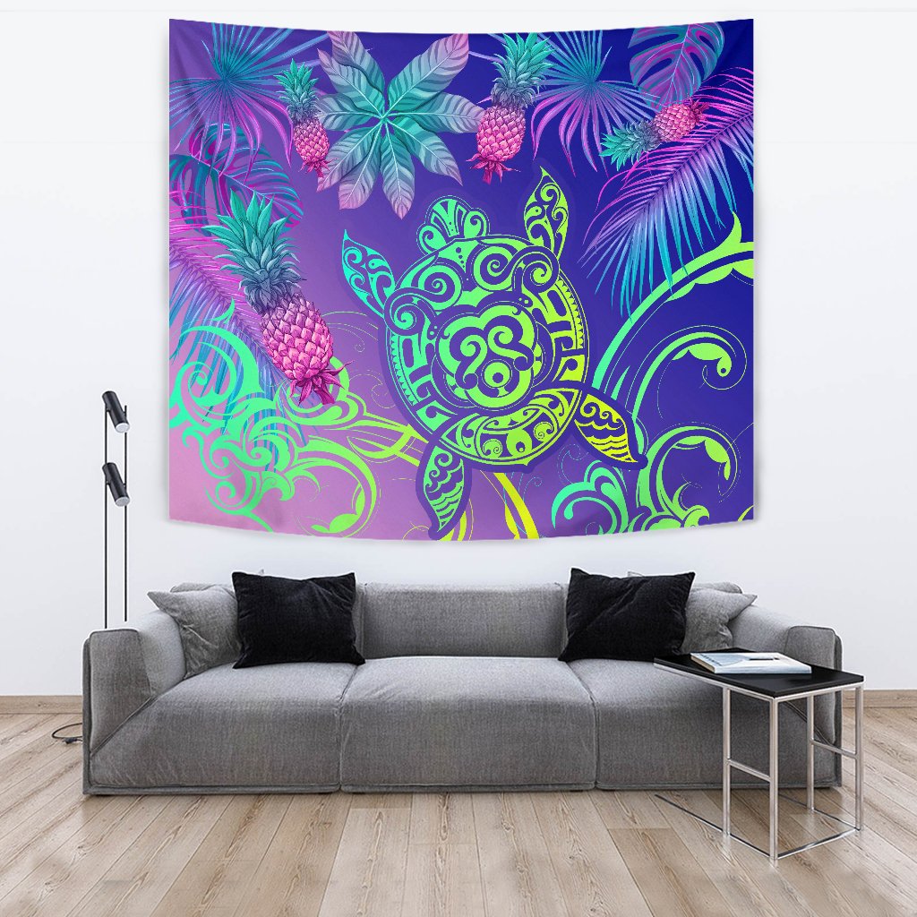 Hawaii Turtle Tropical Kanaka Maoli Tapestry - Yez Style Wall Tapestry 150cm*150cm Blue - Polynesian Pride