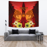 Samoa Custom Personalised Tapestries - Tribal Tuna Fish Wall Tapestry Large 104" x 88" Orange - Polynesian Pride