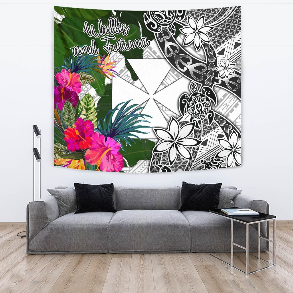 Wallis And Futuna Tapestry White - Turtle Plumeria Banana Leaf - Polynesian Pride