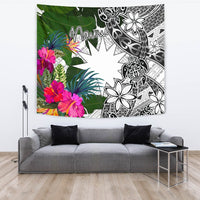 Nauru Tapestry White - Turtle Plumeria Banana Leaf - Polynesian Pride