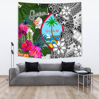Guam Tapestry White - Turtle Plumeria Banana Leaf - Polynesian Pride