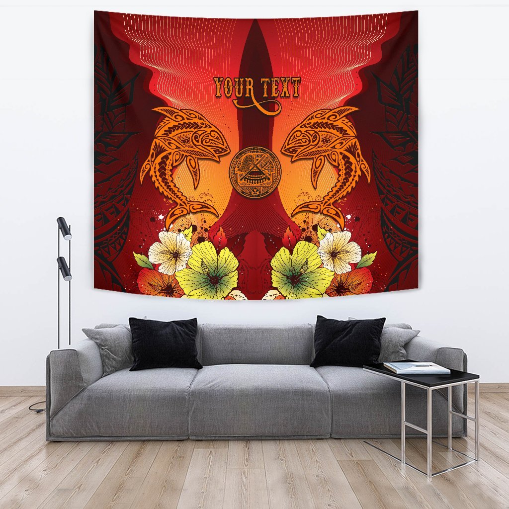 American Samoa Custom Personalised Tapestries - Tribal Tuna Fish Wall Tapestry Orange - Polynesian Pride
