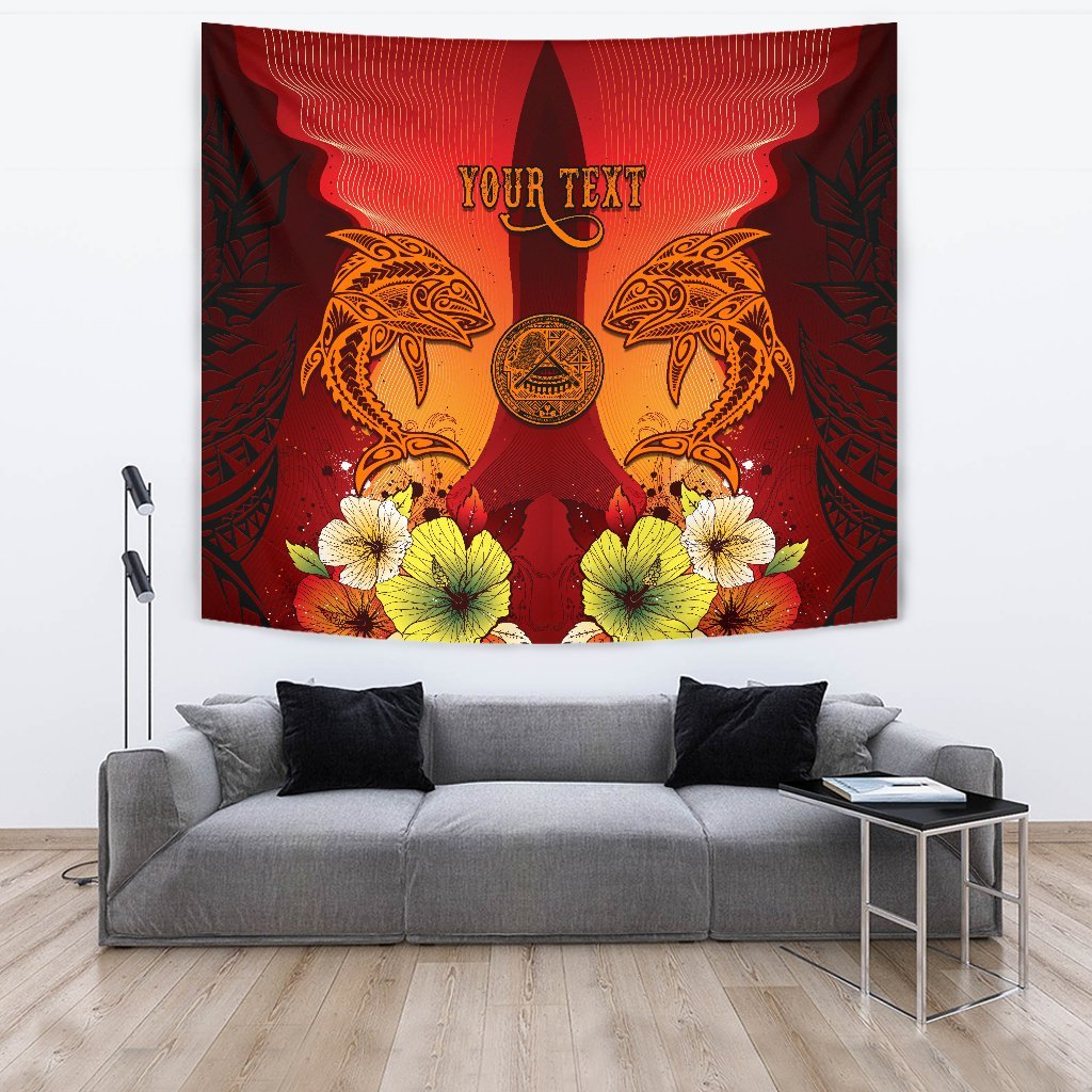 American Samoa Custom Personalised Tapestries - Tribal Tuna Fish Wall Tapestry Orange - Polynesian Pride