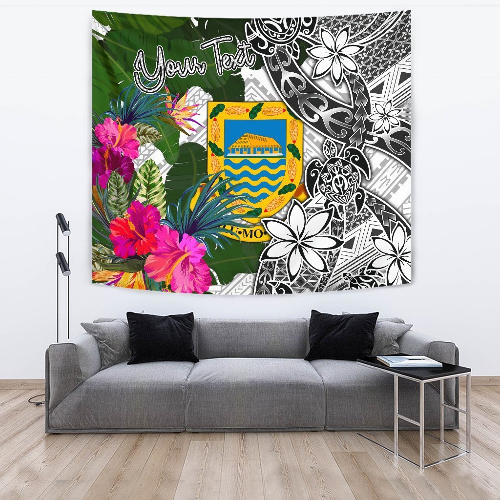 Tuvalu Custom Personalised Tapestry White - Turtle Plumeria Banana Leaf - Polynesian Pride
