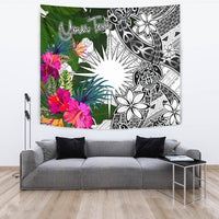 Marshall Islands Custom Personalised Tapestry White - Turtle Plumeria Banana Leaf - Polynesian Pride