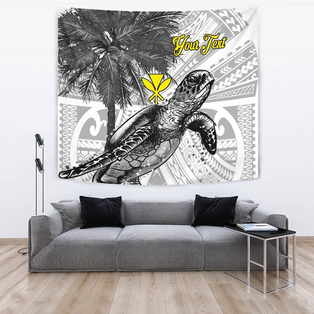 Hawaii Custom Personalised Tapestries - Turtle Palm Tree White Wall Tapestry White - Polynesian Pride