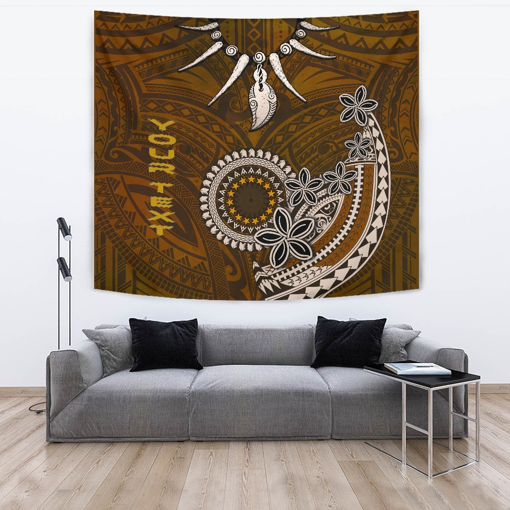 Cook Islands Custom Personalised Tapestries - Polynesian Boar Tusk Wall Tapestry Brown - Polynesian Pride