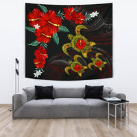 Hawaii Turtle Hibiscus Polynesian Tapestry - Adela Style - AH Wall Tapestry 150cm*150cm Black - Polynesian Pride