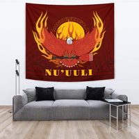 American Samoa Tapestry - Manulele Tausala Nuuuli Wall Tapestry Large 104" x 88" Red - Polynesian Pride