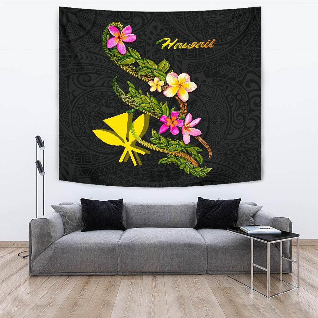 Hawaii Polynesian Tapestry - Plumeria Tribal One Style Black - Polynesian Pride