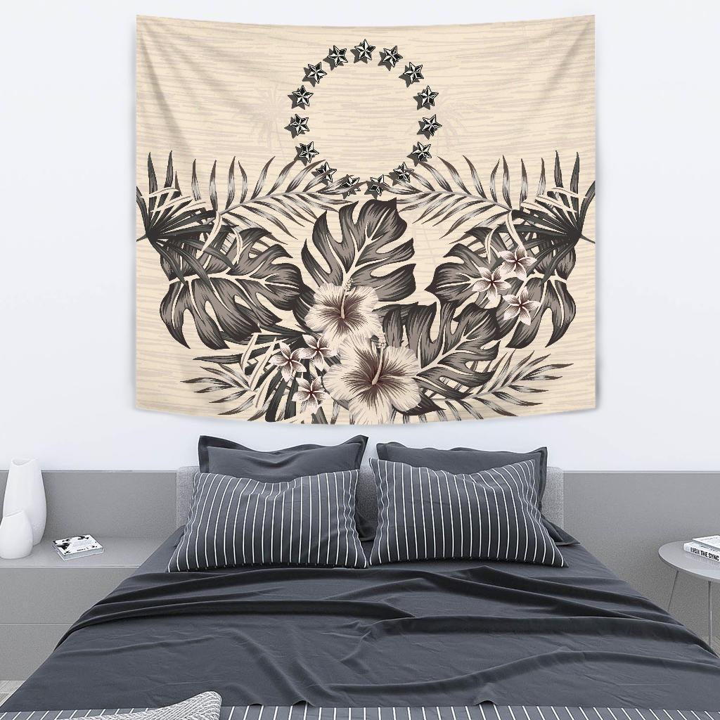 Cook Islands Tapestry - The Beige Hibiscus Wall Tapestry - . Medium 80" x 68" - Polynesian Pride