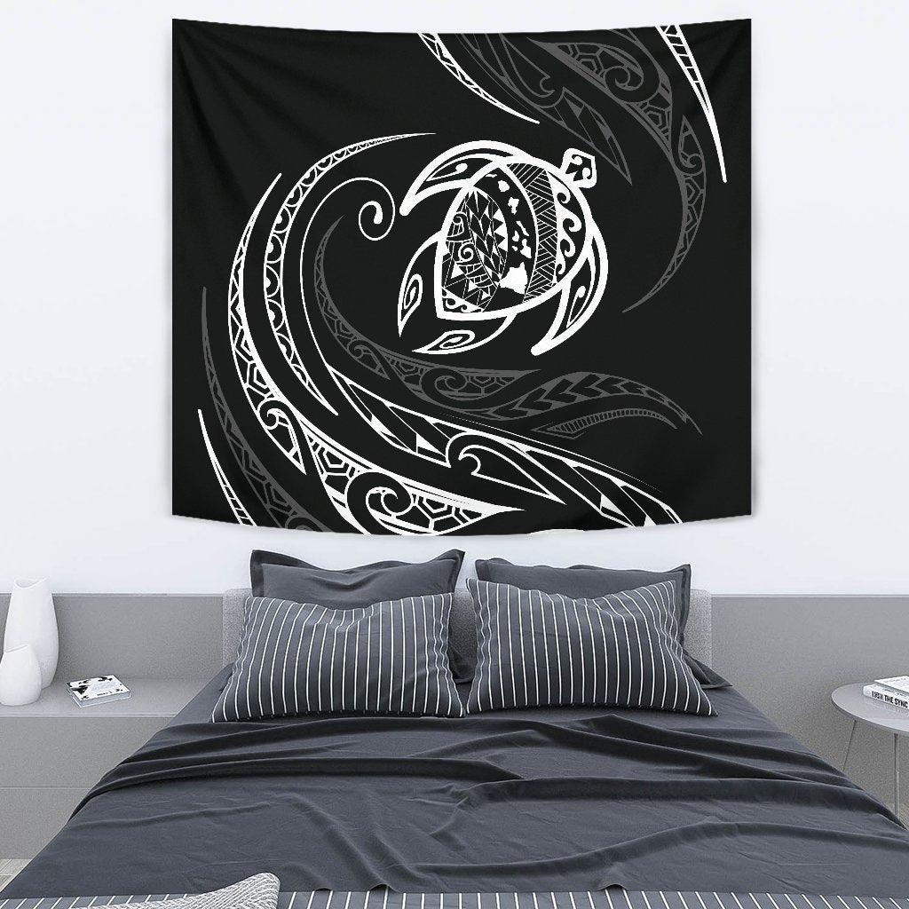 Hawaii Turtle Tapestry - White - Frida Style Wall Tapestry 130cm*150cm Black - Polynesian Pride