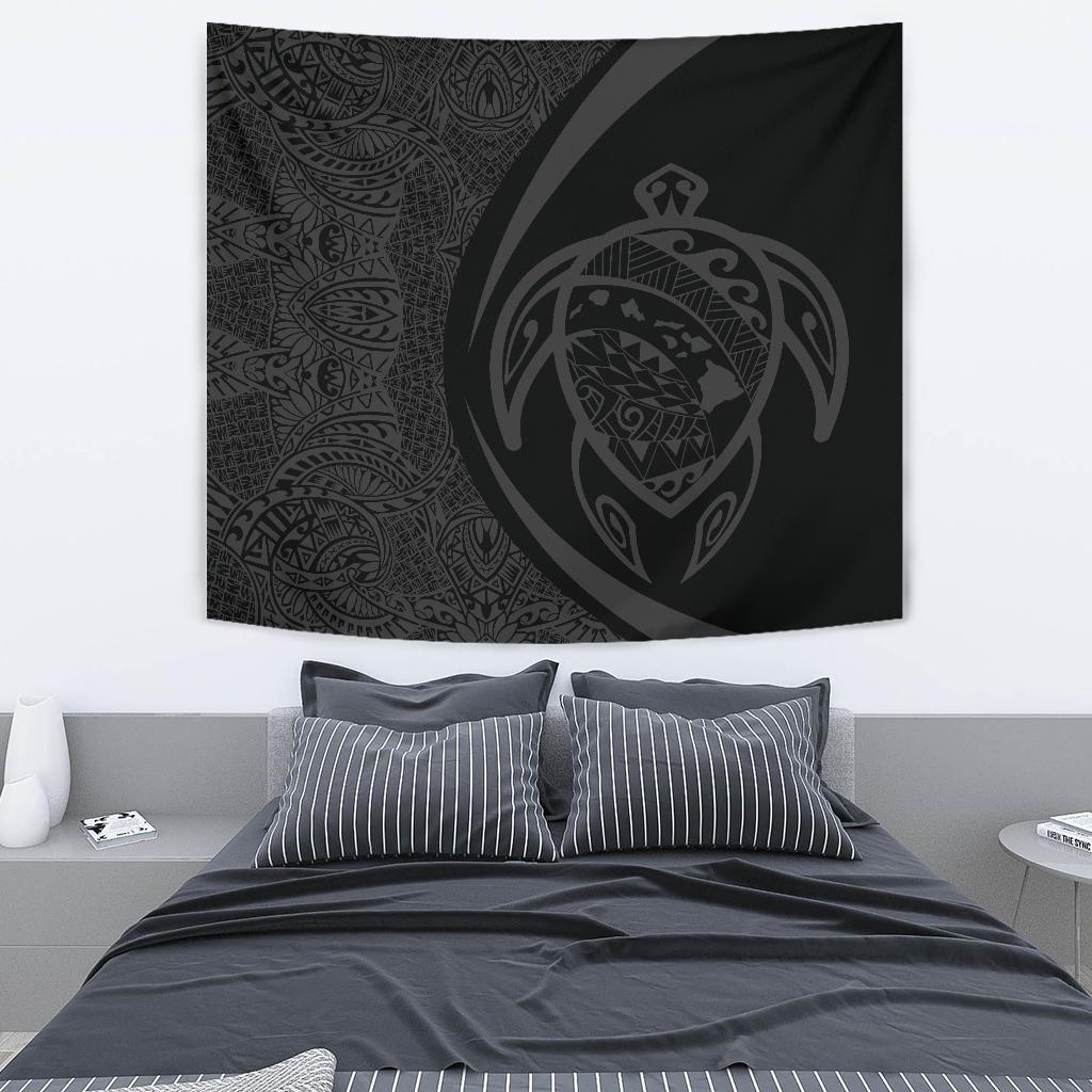 Hawaii Turtle Map Polynesian Tapestry - Gray - Circle Style Wall Tapestry 130cm*150cm Gray - Polynesian Pride