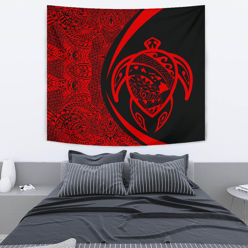 Hawaii Turtle Map Polynesian Tapestry - Red - Circle Style Wall Tapestry 130cm*150cm Red - Polynesian Pride