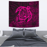 Hawaii Turtle Kanaka Map Hibiscus Poly Tapestry - Pink Wall Tapestry Pink - Polynesian Pride