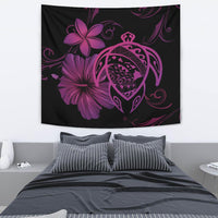 Hawaii Turtle Map Hibiscus Plumeria Poly Tapestry - Pink Wall Tapestry Medium 80" x 68" Pink - Polynesian Pride