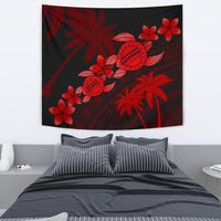 Hawaii Turtle Plumeria Coconut Tree Polynesian Tapestry - Red Wall Tapestry Medium 80" x 68" Red - Polynesian Pride