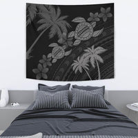 Hawaii Turtle Plumeria Coconut Tree Polynesian Tapestry - Gray Wall Tapestry Medium 80" x 68" Gray - Polynesian Pride