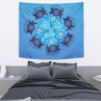 Hawaii Turtle Hibiscus Blue Tapestry Wall Tapestry Medium 80" x 68" Blue - Polynesian Pride