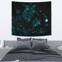 Hawaii Turtle Ohana Paua Shell Tapestry Wall Tapestry 130cm*150cm Black - Polynesian Pride