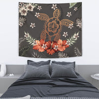 Hawaii Turtle Polynesian Hibiscus Kanaka Style Tropical - Tapestry AH Wall Tapestry Gray - Polynesian Pride