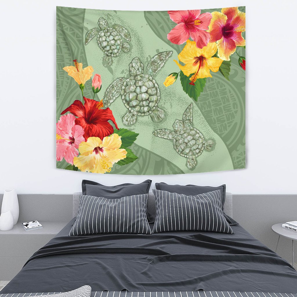 Hawaii Turtle Hibiscus Tapestry - Tink Style Wall Tapestry Pastel - Polynesian Pride