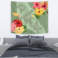 Hawaii Turtle Hibiscus Tapestry - Tink Style Wall Tapestry Pastel - Polynesian Pride