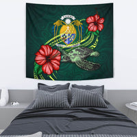 Nauru Polynesian Tapestry - Green Turtle Hibiscus One Style Medium 80" x 68" Green - Polynesian Pride