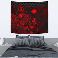 Marshall Islands Tapestry - Turtle Hibiscus Pattern Red Wall Tapestry Medium 80" x 68" Red - Polynesian Pride