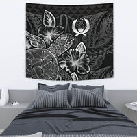 Pohnpei Tapestry - Turtle Hibiscus Pattern Black Wall Tapestry Medium 80" x 68" Black - Polynesian Pride