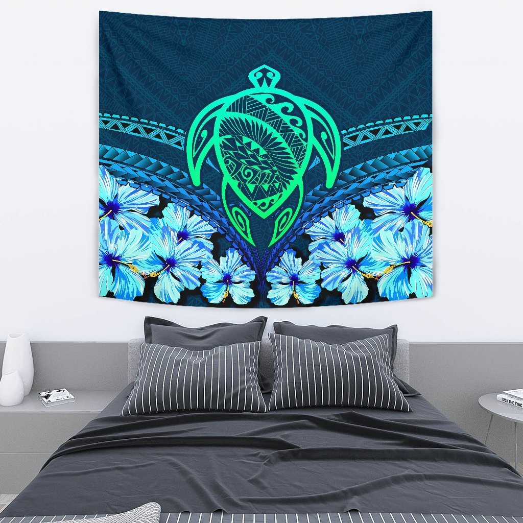 Hawaii Turtle Hibiscus Tapestry - Choco Style Wall Tapestry 130cm*150cm Blue - Polynesian Pride