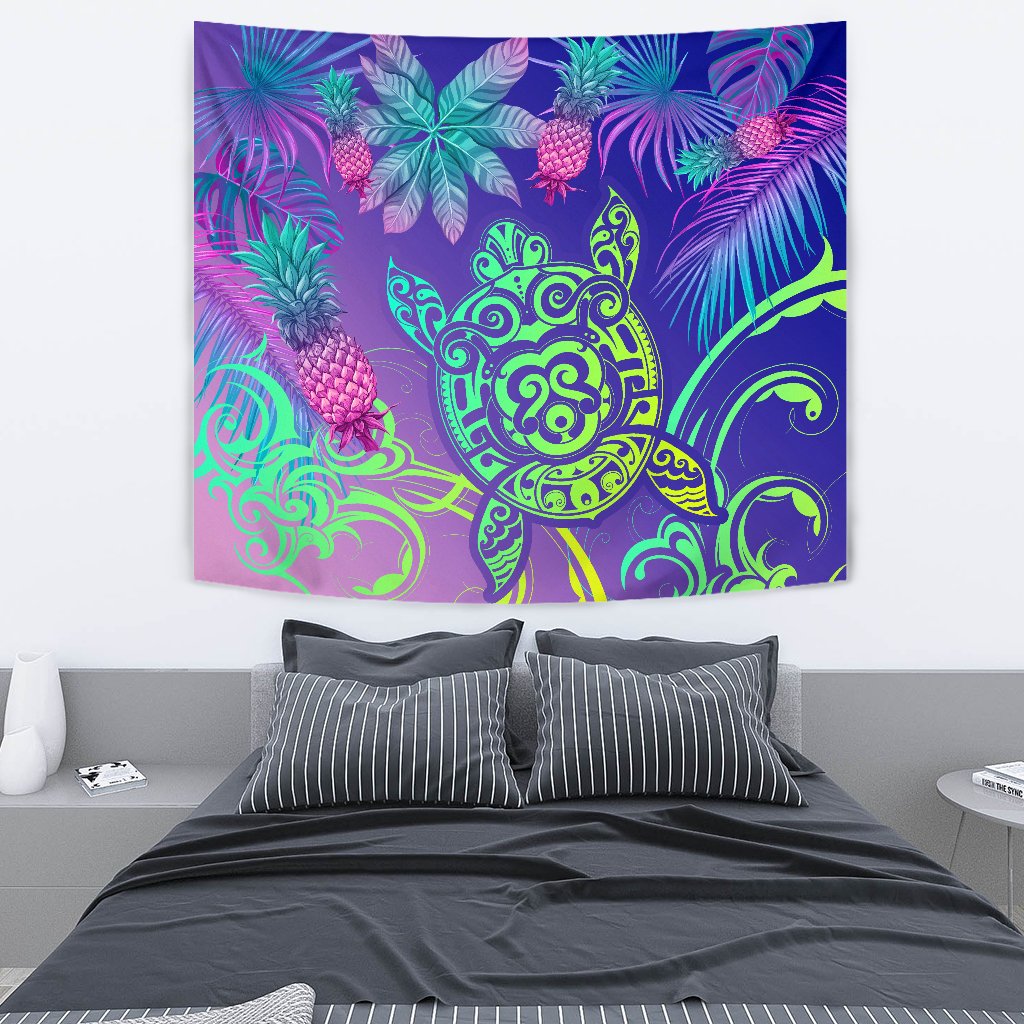 Hawaii Turtle Tropical Kanaka Maoli Tapestry - Yez Style Wall Tapestry Blue - Polynesian Pride