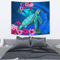 Hawaii Honu Aumakua Sea Hibiscus Tapestry - Nin Style Wall Tapestry 130cm*150cm Blue - Polynesian Pride