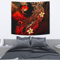 Hawaii Polynesian Tapestry - Plumeria Flowers And Waves One Style Medium 80" x 68" Red - Polynesian Pride