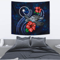Chuuk Polynesian Tapestry - Blue Turtle Hibiscus One Style Medium 80" x 68" Blue - Polynesian Pride
