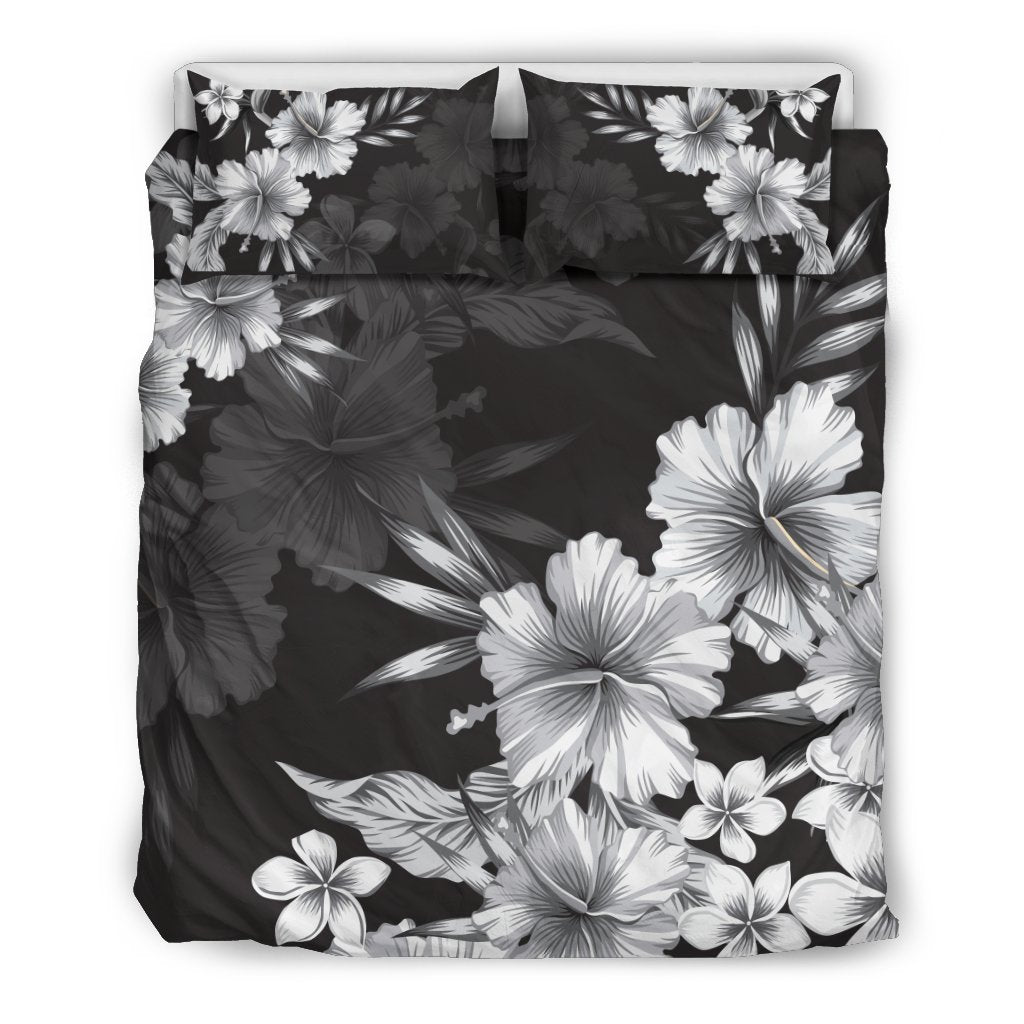 Hawaii Duvet Cover Set - Hibiscus Black And White - Polynesian Pride