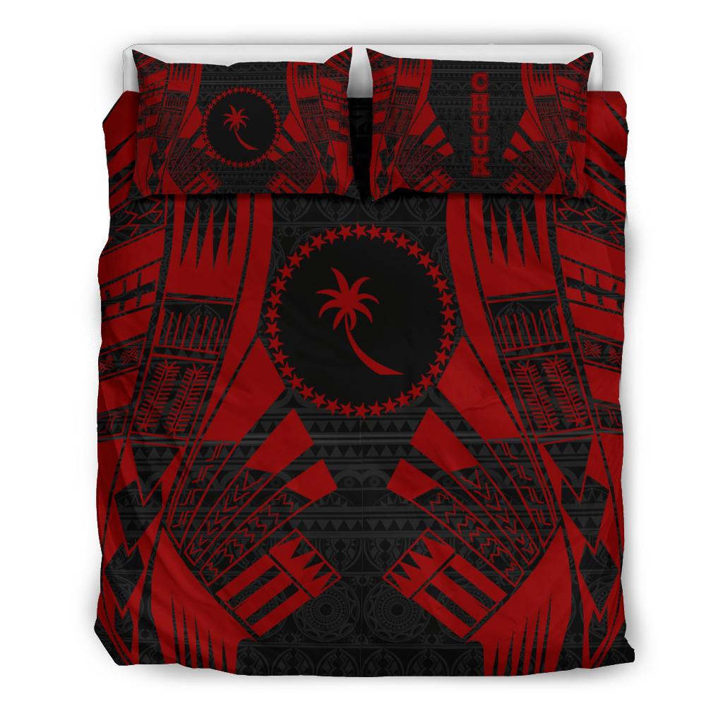 Chuuk States Duvet Cover Set - Red Tattoo Style Black - Polynesian Pride