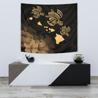 Hawaii Turtle Hibiscus Map Polynesian Blur Tapestry - Polynesian Pride
