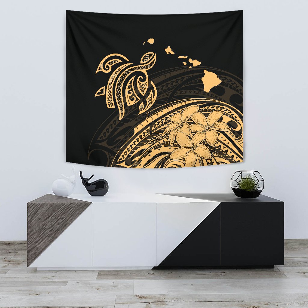 Hawaii Turtle Polynesian Map Plumeria Tapestry - Polynesian Pride